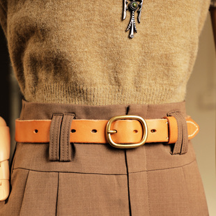 意大利纯手工制作复古植鞣革头层牛皮黄铜男女款 文艺百搭皮带腰带