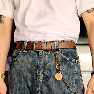 复古霍尔文牛皮纯手工古铜扣牛皮腰带 美式 旧野贩革3.3宽男士 皮带