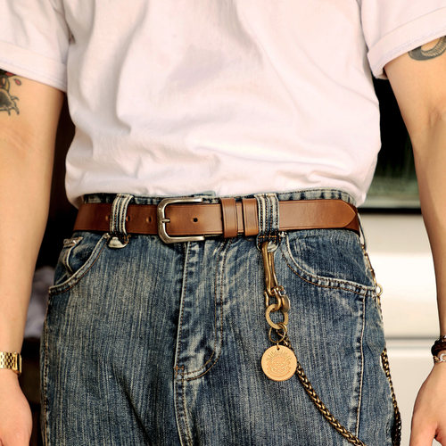 旧野贩革男士头层牛皮手工皮带