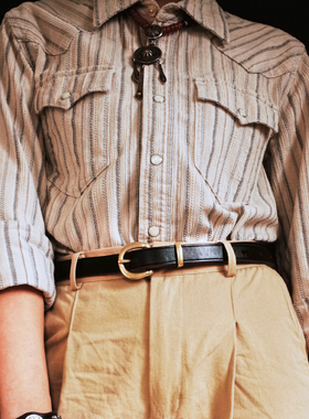 纯手工HORWEEN美国霍尔文茶芯牛皮 黄铜马蹄扣腰带皮带复古男女款