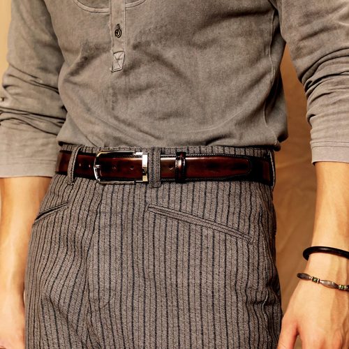 男士意大利牛皮正装西裤手工腰带