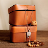 纯手工制作头层植鞣牛皮复古文玩珠宝首饰核桃手串大容量收纳盒