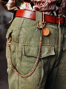 Vintage美式复古 阿美咔叽全黄铜手工做旧机车防盗财布链腰链裤链