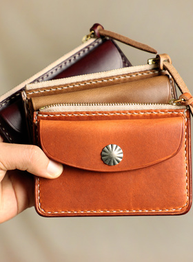 美国芝加哥Horween霍尔文茶芯头层牛皮手工男女款卡包卡套零钱包