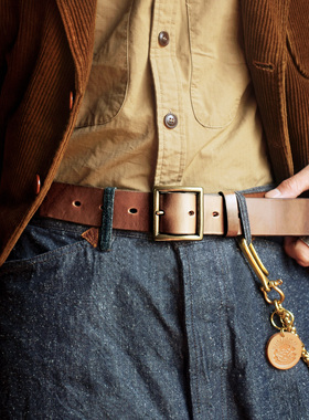 美国进口horween霍尔文茶芯皮带纯铜小贝扣美式复古百搭腰带3.8