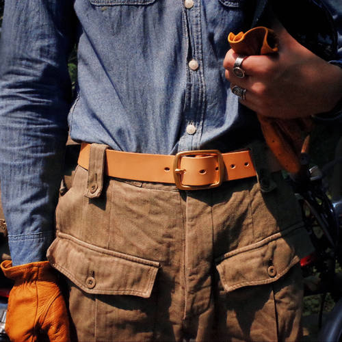 原色植鞣革纯铜扣美式复古皮带