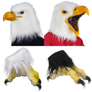万圣节cosplay道具老鹰头套鹰爪鹰嘴鹰头面具带毛发白头鹰表演用