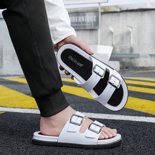 沙滩鞋 地板鞋 男新款 男套脚凉拖凉鞋 休闲按摩厚底防滑 软底一字拖鞋