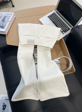 四面弹不透白色加薄绒马蹄牛仔裤女2025高腰直筒喇叭阔腿拖地长裤