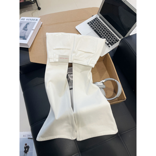 四面弹不透白色加薄绒马蹄牛仔裤女2025高腰直筒喇叭阔腿拖地长裤