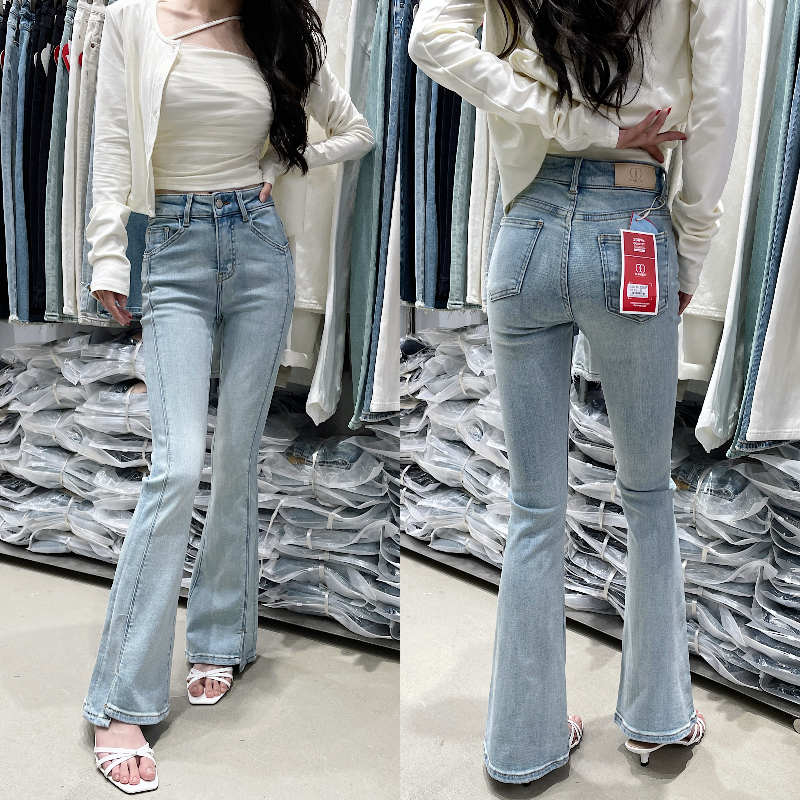 好显腿细侧开衩微喇牛仔裤女九分