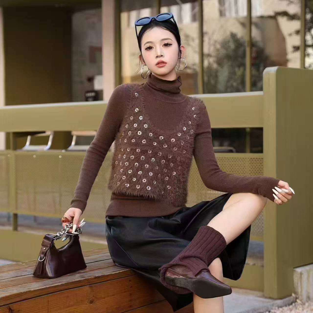 时尚毛绒背心女秋冬新款韩版外穿无袖毛衣马甲百搭坎肩女神针织衫