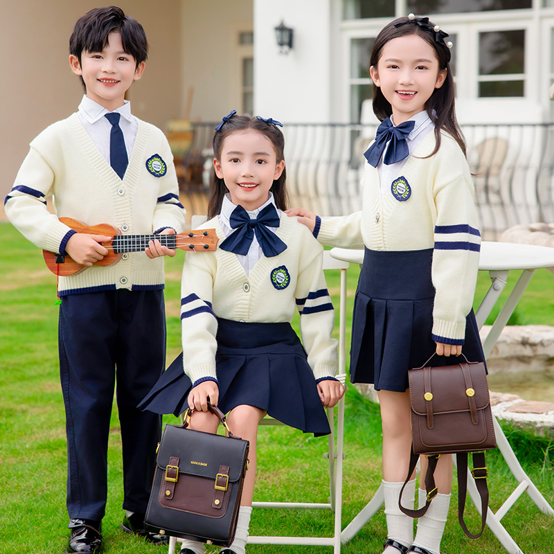 小学生校服套装英伦学院风儿童班服开衫毛衣三件套幼儿园园服春秋