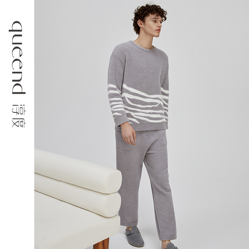 淳度软绵绵半边绒圆领抽象家居服