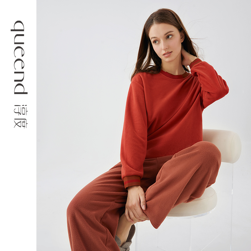 淳度【轻暖】摇粒绒睡衣女款春秋季长袖冬天可外穿家居服套装薄绒