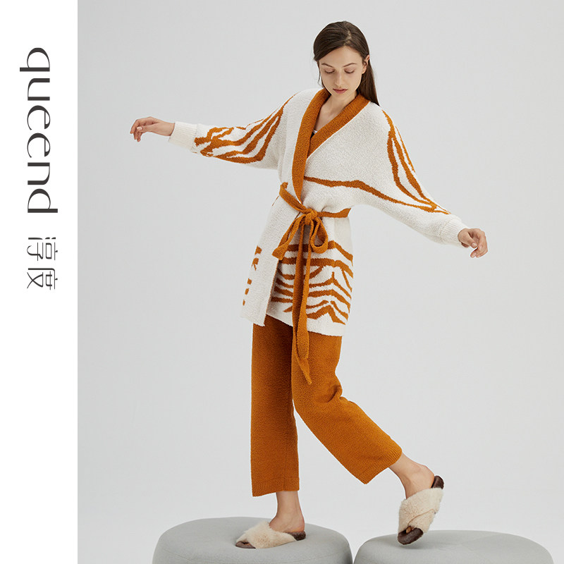 淳度【软绵绵】半边绒睡衣女冬季加厚长袖水墨山河开衫家居服套装