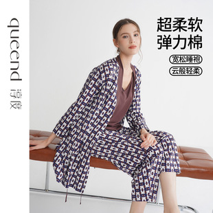 睡袍彈力棉印花親膚柔軟舒適高級(jí)感可外穿家居服 淳度女士秋款