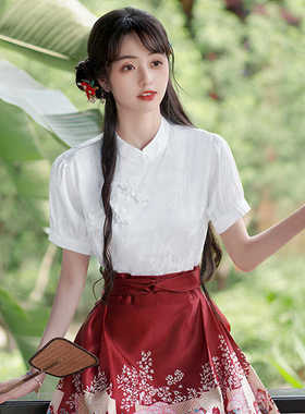 新中式红色马面裙套装女2024夏季短袖衬衫短裙国风小个子两件套潮
