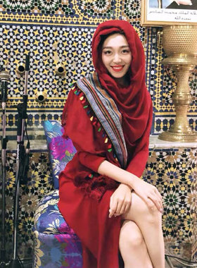 茶卡盐湖沙漠拍照披肩两用棉麻红色围巾女夏季民族风旅游防晒丝巾