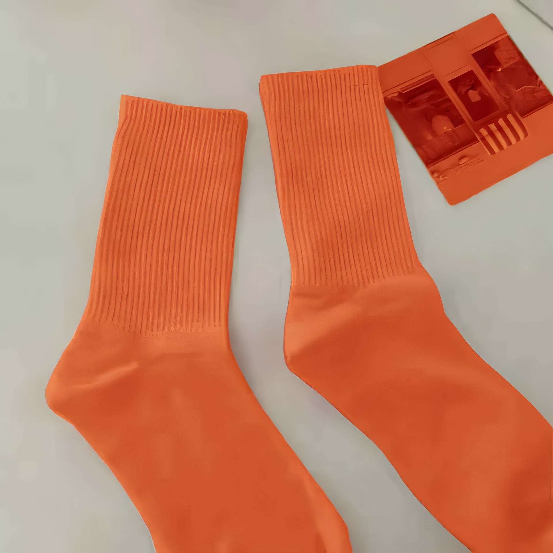 橙色袜子女中筒袜春秋韩版学生外穿纯色百搭长袜冬天日系堆堆袜