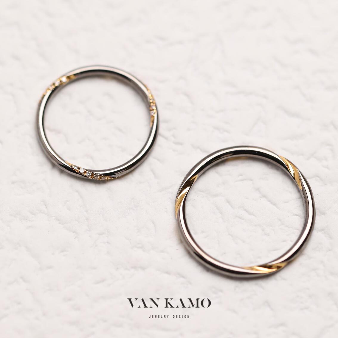 VAN KAMO 微光 原创设计18K金情侣对戒 定制款黑金质感婚戒 包邮