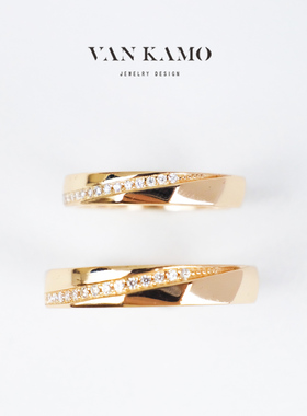 VAN KAMO-星河 原创设计18k金情侣对戒 钻石女戒镶嵌 七夕礼物