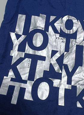 蓝色烫银字母胶印薄布袋环保购物袋通勤单肩背包外贸满20元包邮