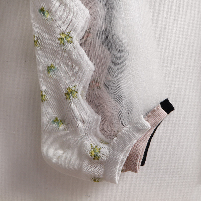 日系春夏季文艺清新小花超薄款透明玻璃丝透气网眼棉底船袜短袜女,女士内衣/男士内衣/家居服,船袜,淘宝优惠券,粉丝福利购,淘宝优惠卷