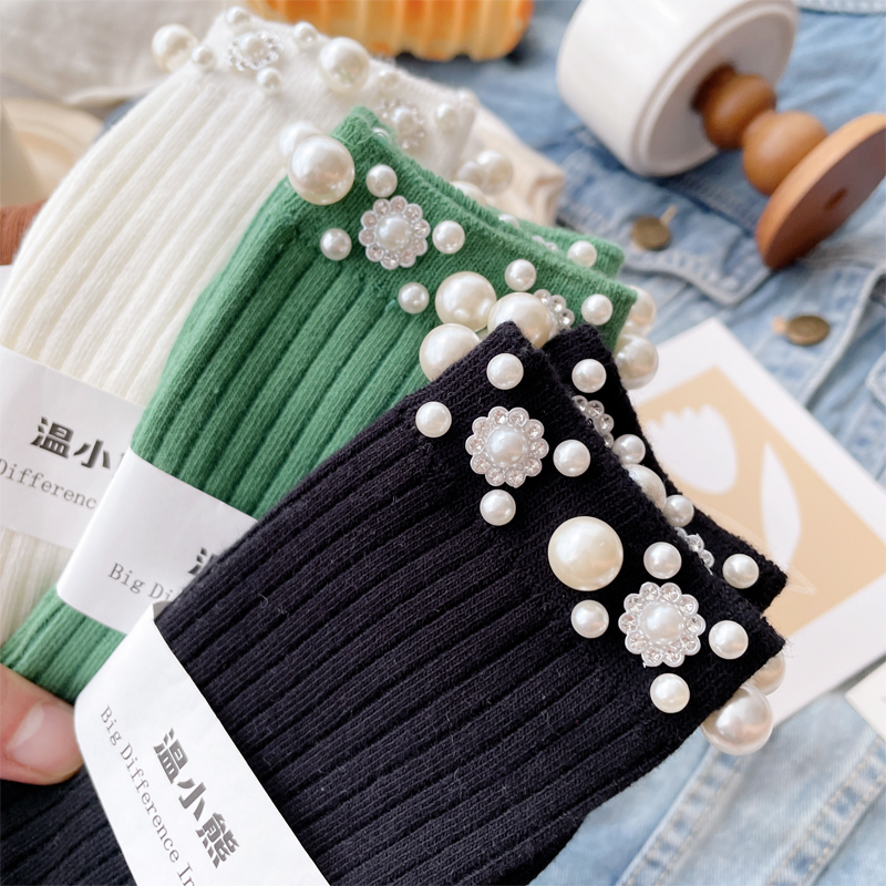 日系甜美珍珠中筒女袜