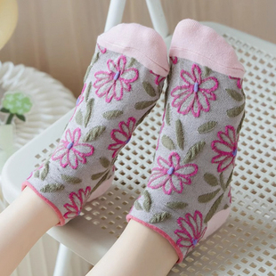 復古浮雕花卉花朵潮襪日系可愛棉襪春夏低幫短襪船襪透氣 韓國法式