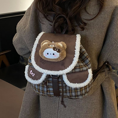 ZATZ毛呢格纹多口袋双肩包