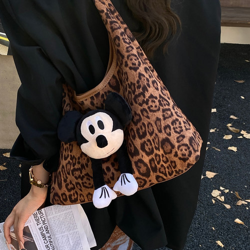 ZATZ毛绒公仔豹纹托特包单肩包