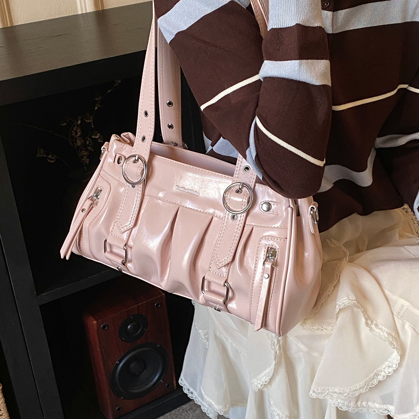 潮酷油蜡皮小包包女2026新款辣妹风褶皱腋下包早春百搭单肩斜挎包,箱包皮具/热销女包/男包,腋下包,淘宝优惠券,粉丝福利购,淘宝优惠卷