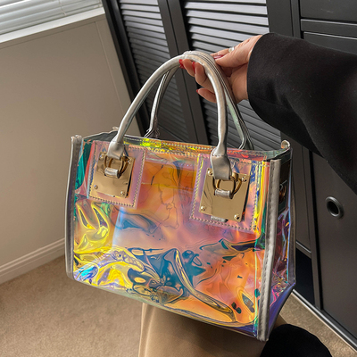 时尚百搭镭射透明托特包