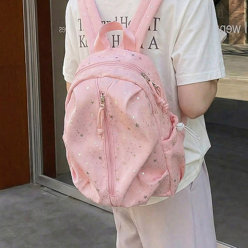 学院风帆布双肩包女2026新款时尚褶皱波点学生书包夏季休闲后背包