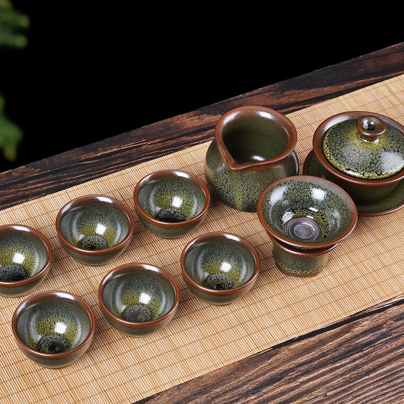 名家建盏茶杯天然原矿釉朱君煜大师礼盒十二件鹧鸪斑纹套盒茶具
