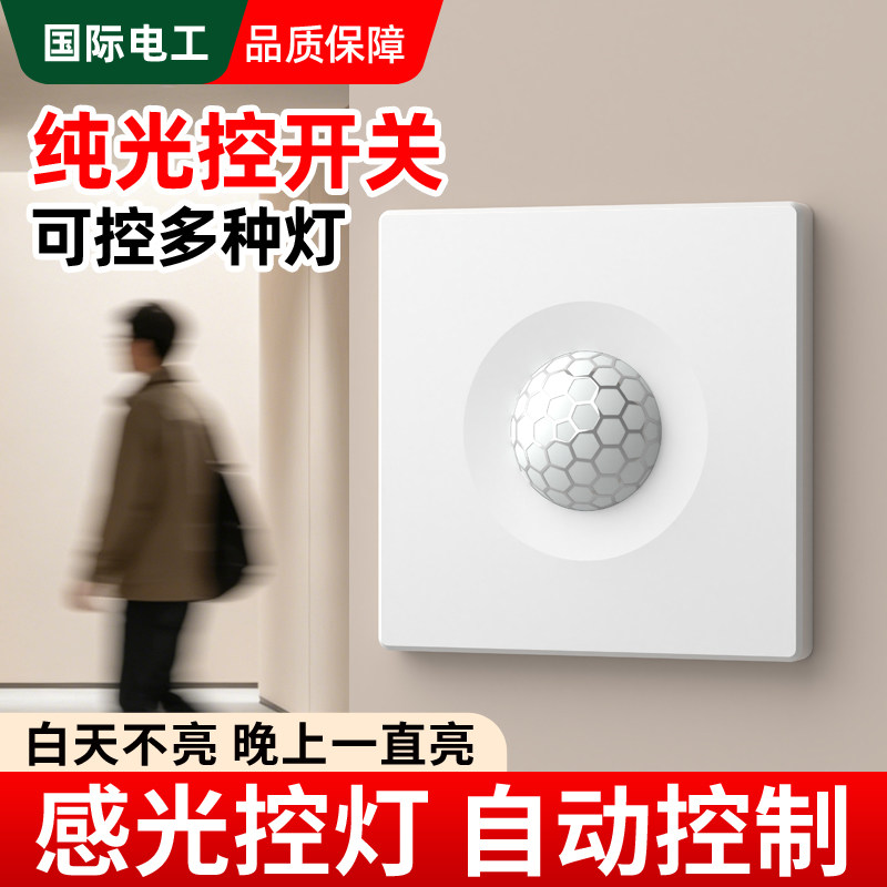 智能纯光控开关2线制墙壁安装感应器自动测光天黑亮灯220V大功率