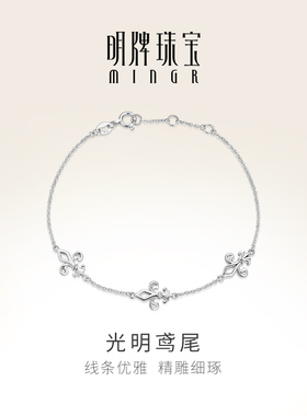 明牌珠宝铂金PT950手链 白金光明鸢尾女素链古典蝴蝶手饰BFK0046