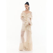 JELLOJELLO25冬超重工荷叶边系带装 饰飘逸长款 度假连衣裙