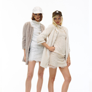 JELLOJELLO26早春新年华丽钻饰仿貂毛七分袖保暖皮草外套