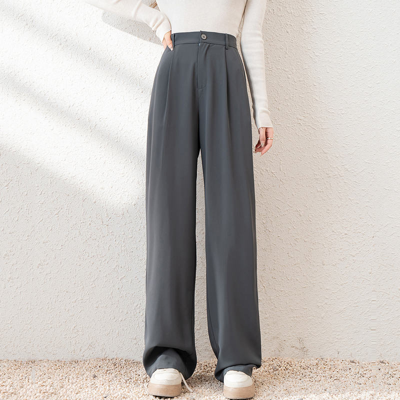 唐狮高腰休闲裤女2025秋季新款灰色西装裤宽松显瘦垂坠感阔腿裤子