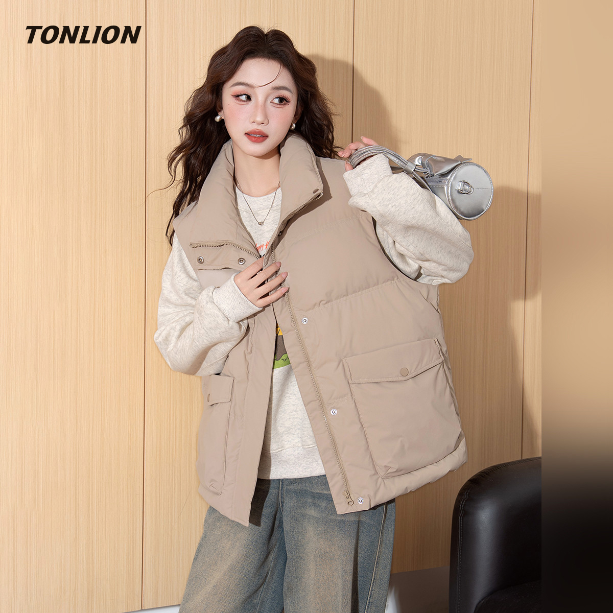 唐狮韩版立领宽松羽绒马甲背心女