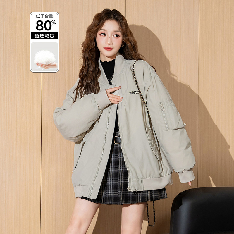 唐狮短款羽绒服女2025冬季新款韩版宽松小个子加厚巨好看的棒球服