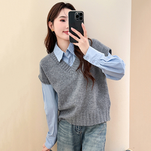 唐狮针织马甲背心女2025秋冬新款V领宽松高级感百搭外穿毛衣坎肩