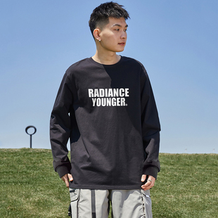 唐狮长袖T恤男士上衣2025春季新款潮流字母宽松青少年纯棉打底衫