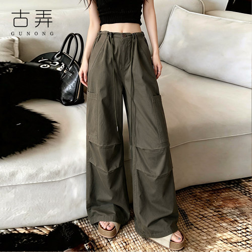 韩系抽绳宽松阔腿休闲工装裤女款