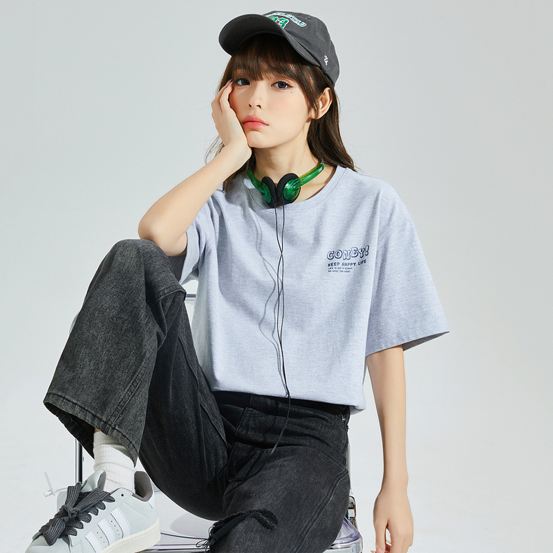 唐狮短袖T恤女2025夏季新款韩版减龄印花设计感宽松显瘦圆领上衣