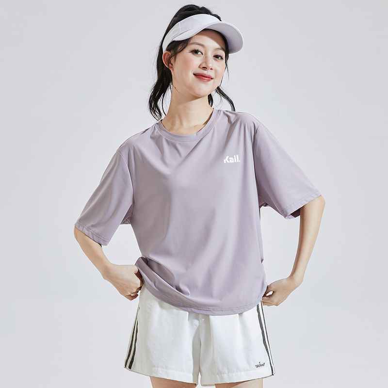 唐狮紫色短袖T恤女2025夏季新款简约宽松显瘦小个子薄款防晒上衣
