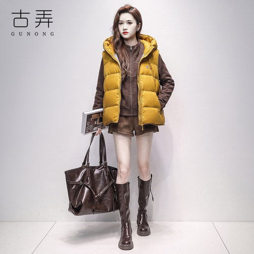 羽绒服女短款韩版马甲背心两件套