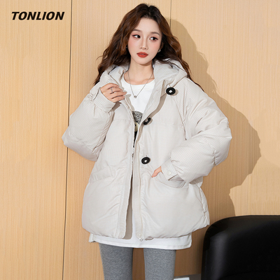 唐狮宽松连帽高级感保暖羽绒服女